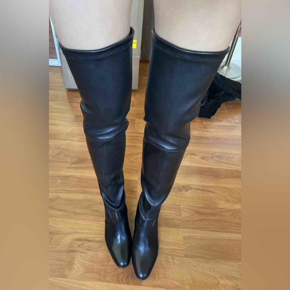 Stuart Weitzman Calf Leather Genna Over-the-Knee Boot Black 5.5M
